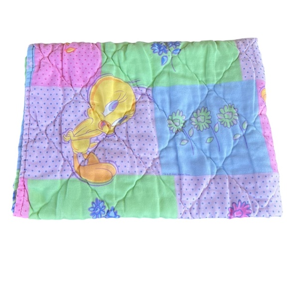 Y2K Looney Tunes Tweety Bird Patchwork Quilted Blanket Pastels 38x60 GUC - Picture 4 of 16